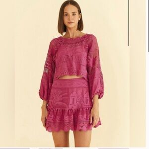 FARM RIO Morada Boa Guipure Pink Mini Skirt Size XL NWT